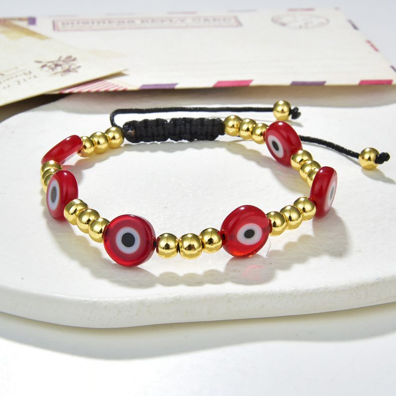 Fashion Red Braided Copper Bead Geometric Round Glass Eye Bracelet