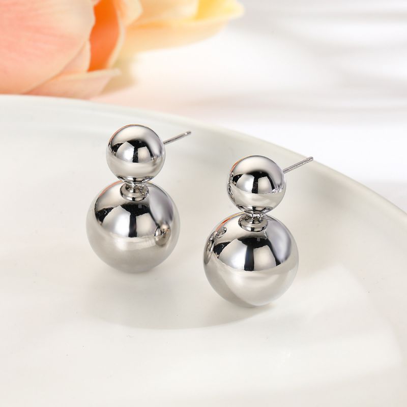 Fashion Silver Gold-plated Copper Large And Small Ball Stud Earrings