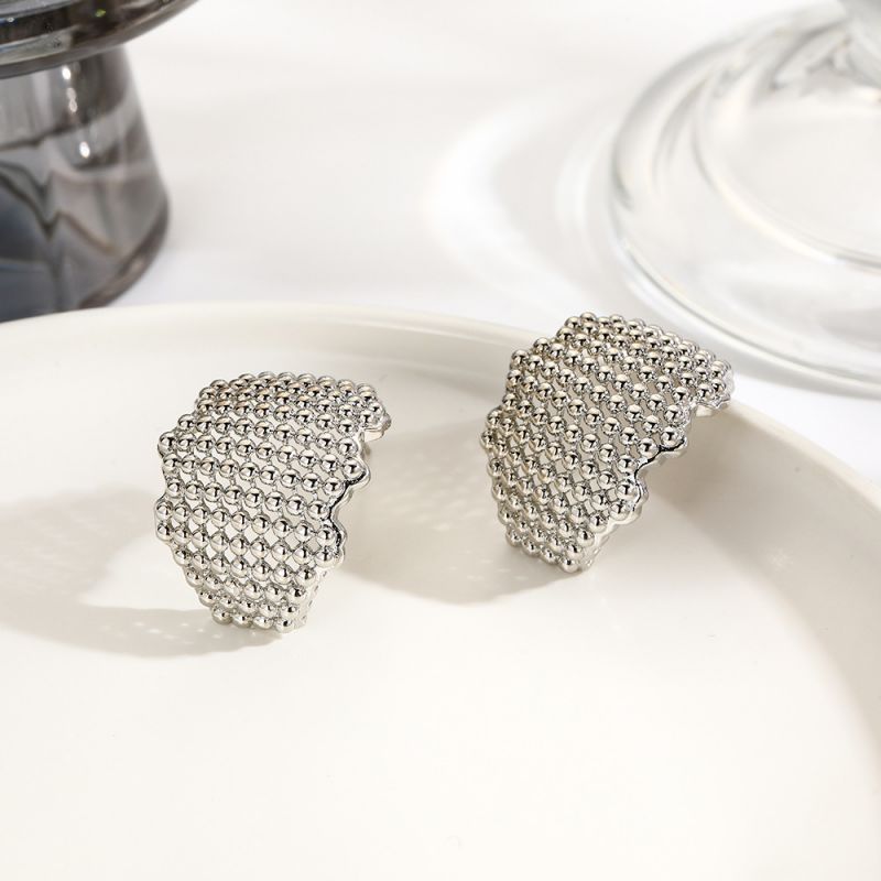 Fashion Silver Gold-plated Copper Hollow Mesh Stud Earrings