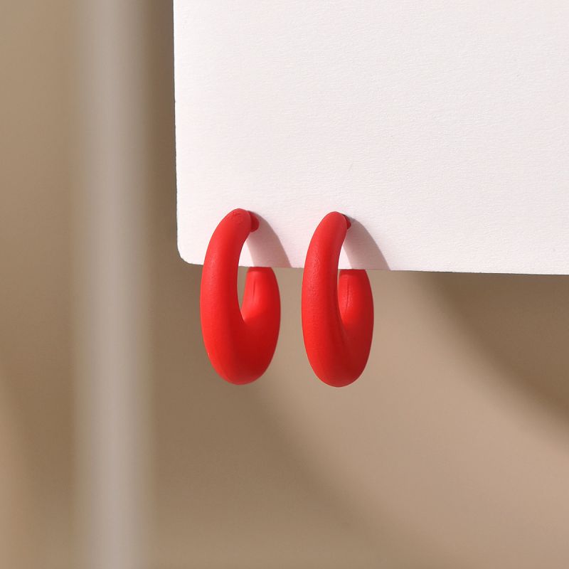 Fashion Red Acrylic Spray Painted C-shaped Earrings