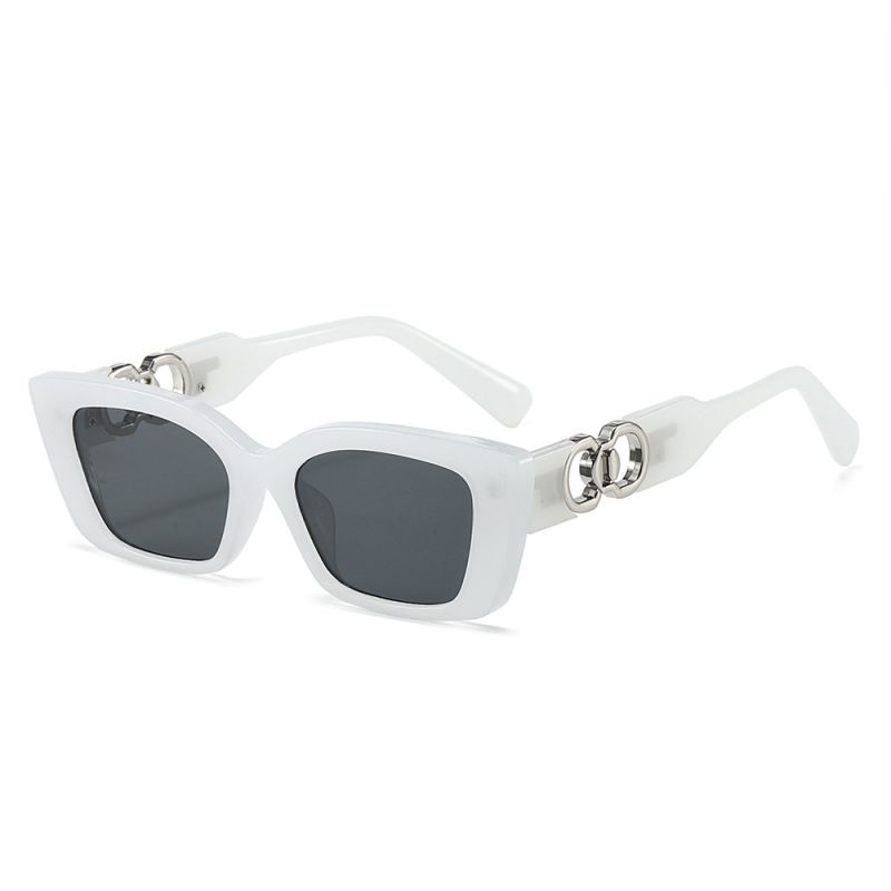 Fashion Jelly White Frame Gray Slices Narrow Frame Square Sunglasses