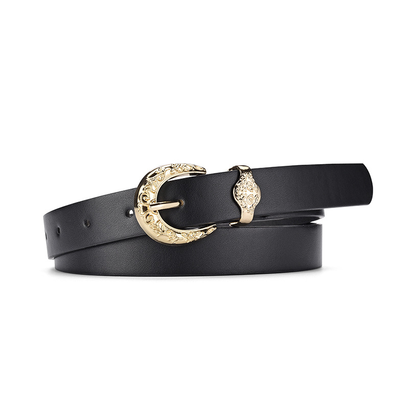 Fashion Black Wide Belt With Metal Pin Buckle