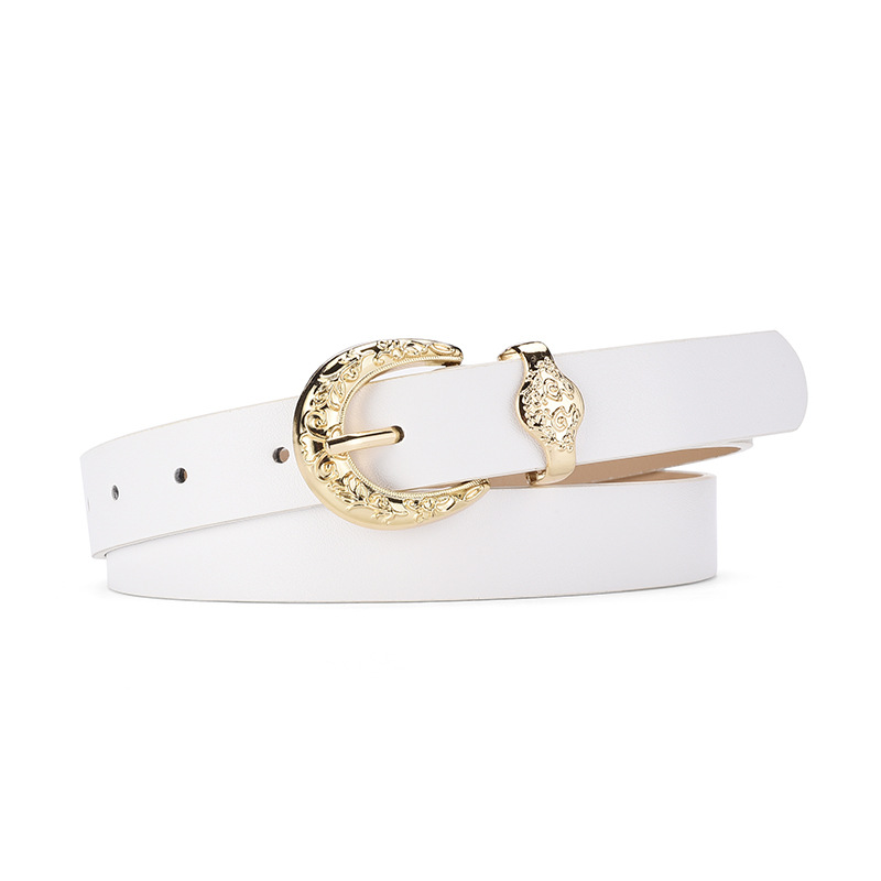 Fashion White Wide Belt With Metal Pin Buckle