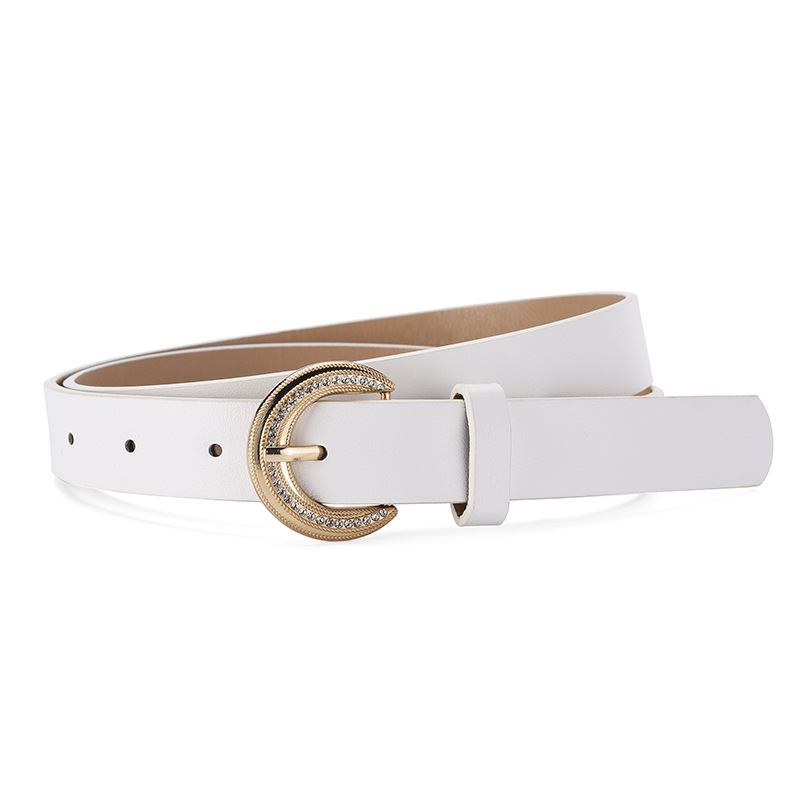 Fashion White Wide Belt With Diamond Pin Buckle In Metal