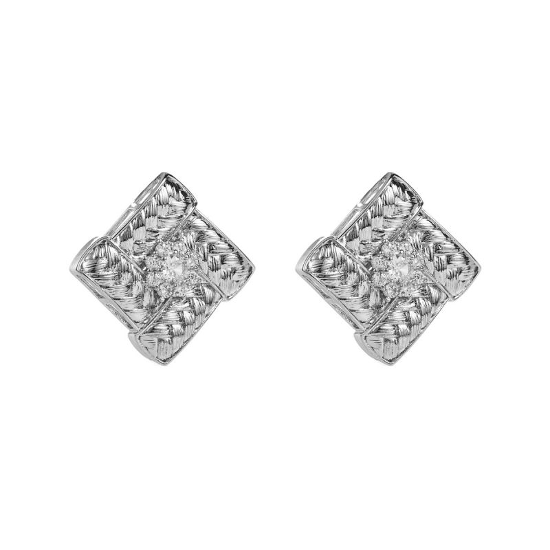 Fashion White King Copper Diamond Square Stud Earrings