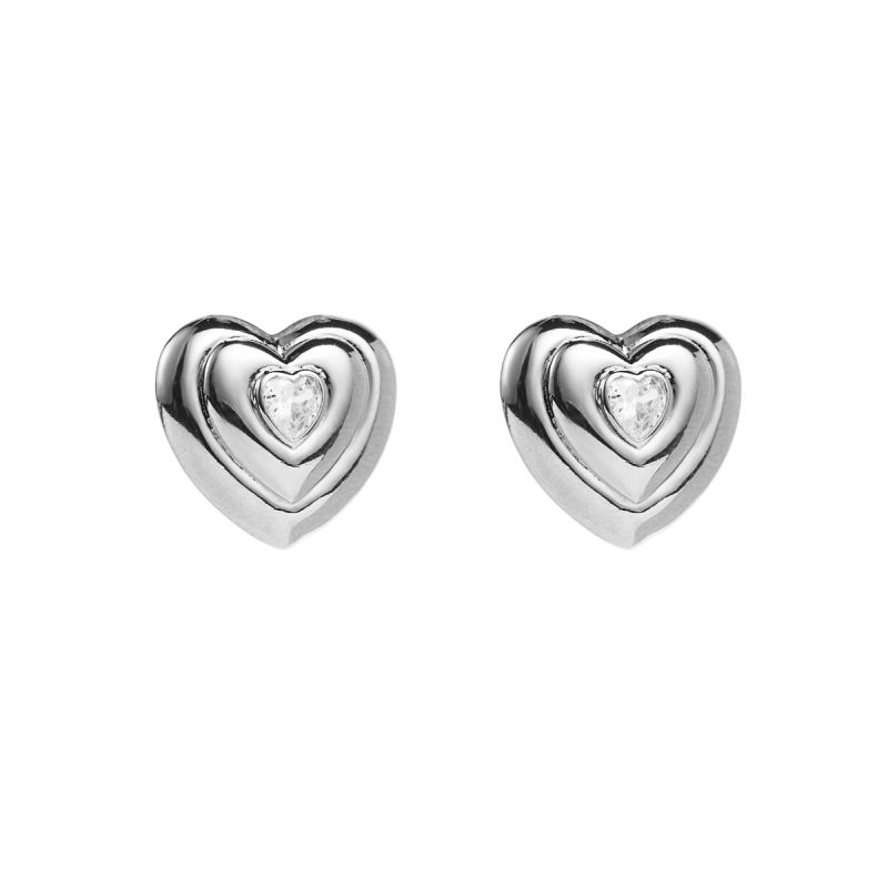 Fashion White K+white Diamond Brass Embossed Heart Stud Earrings