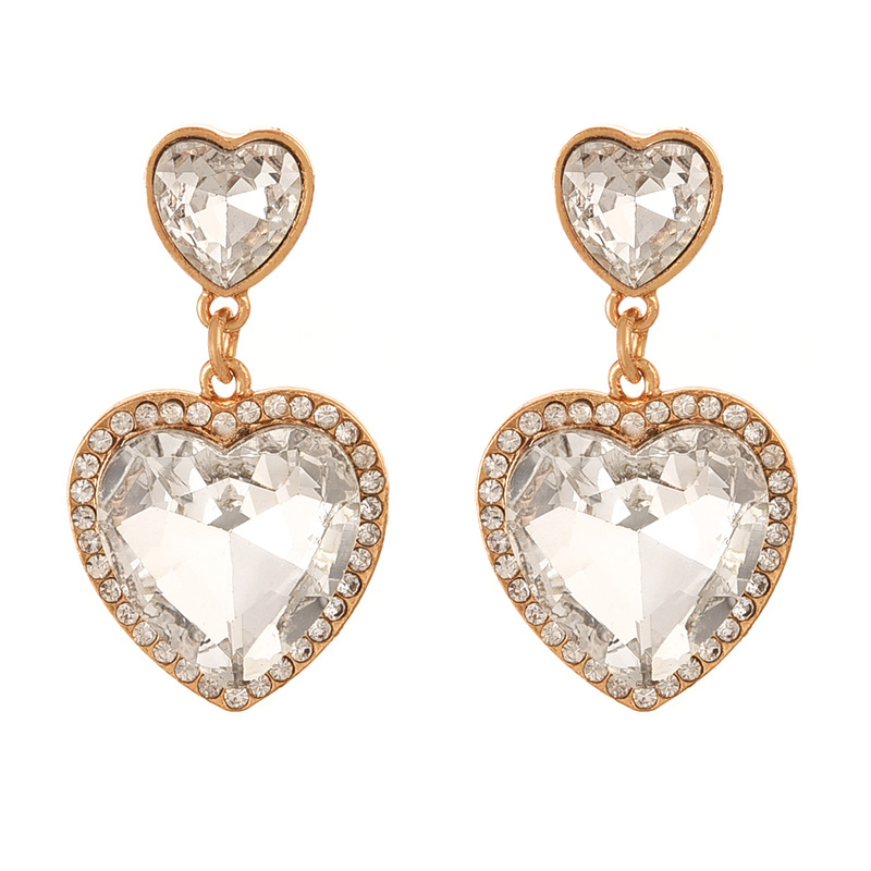 Fashion White Alloy Diamond Love Earrings