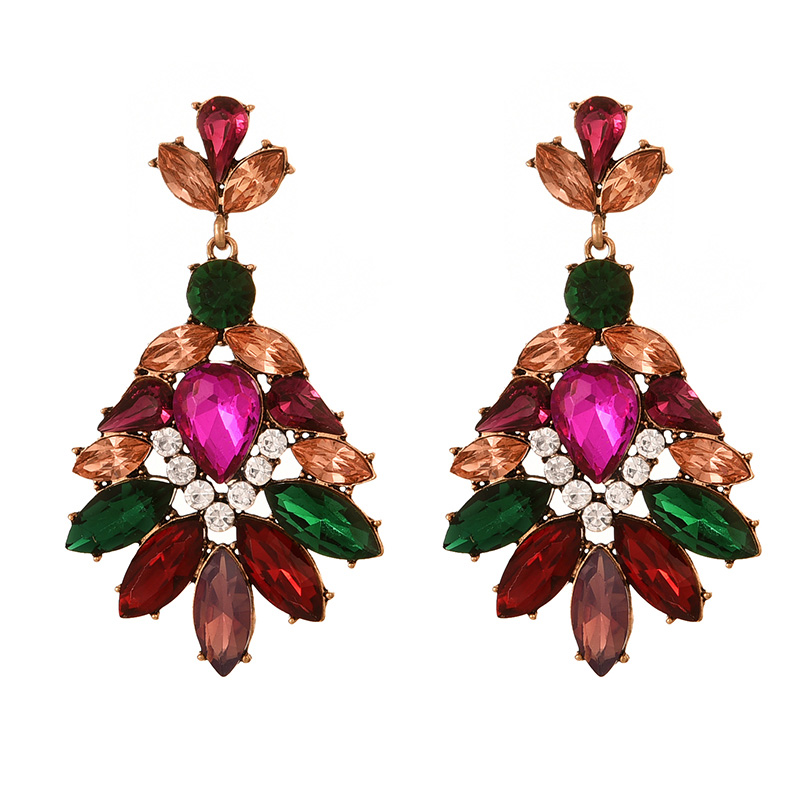 Fashion Color Alloy Diamond Geometric Earrings