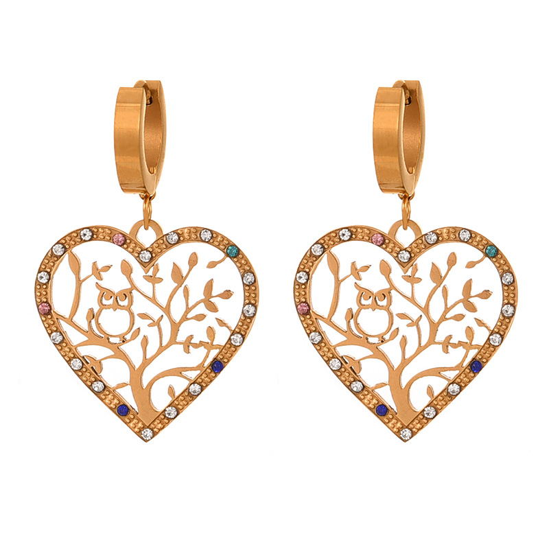 Fashion Golden 4 Titanium Steel Inlaid Zirconium Heart Pattern Earrings