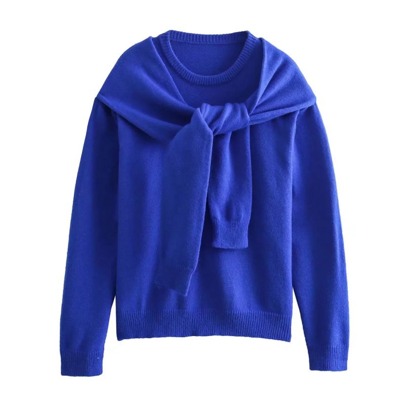 Fashion Blue Knotted Knitted Sweater