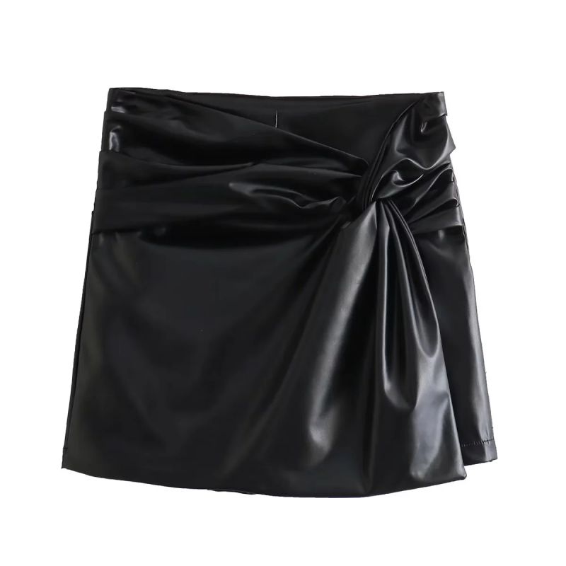 Fashion Black Leather Knotted Skirt