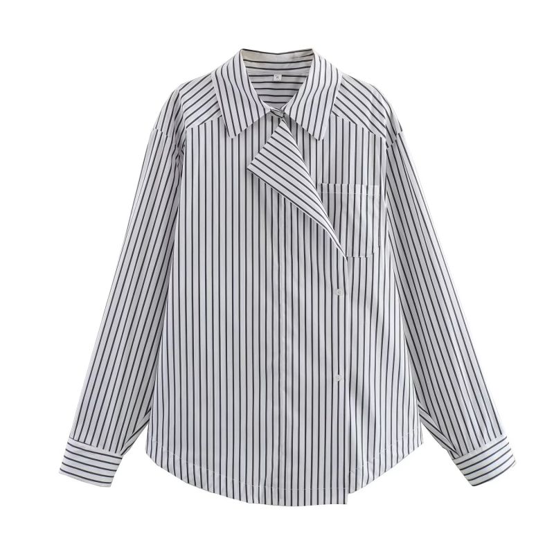 Fashion Black Cotton Striped Lapel Button-down Shirt