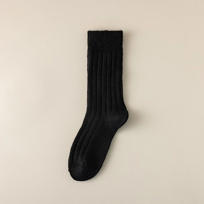 Fashion Black Thick-knit Wool Mid-calf Socks