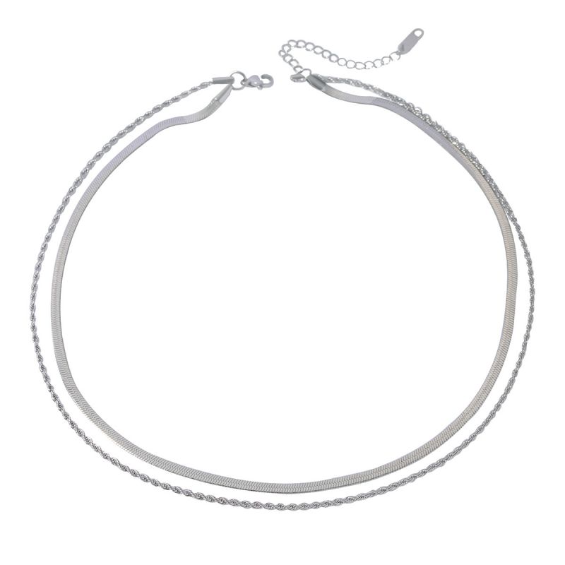 Fashion Silver Stainless Steel Double Chain Necklace