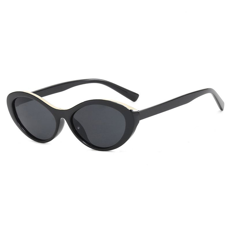 Fashion Bright Black All Gray Oval Stroke Sunglasses