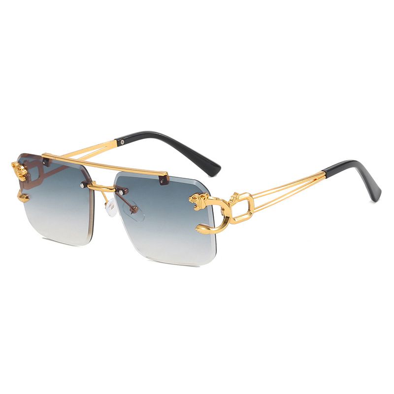 Fashion Double Gray Leopard Rimless Cut-edge Double Bridge Square Sunglasses