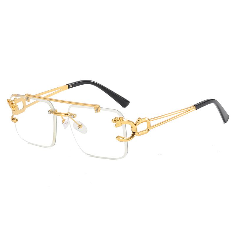 Fashion Asymptotically White Leopard Rimless Cut-edge Double Bridge Square Sunglasses