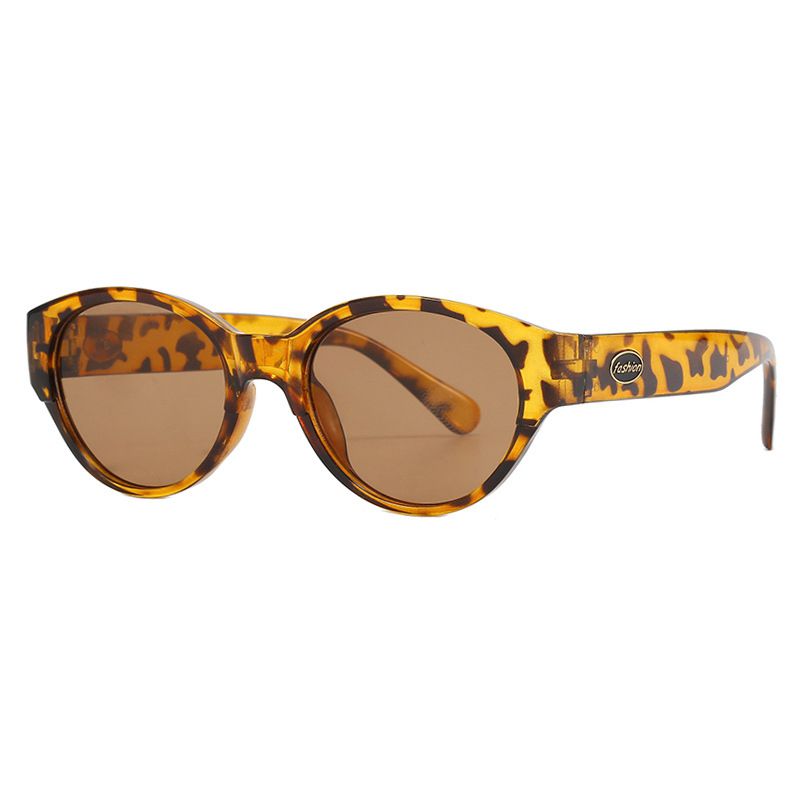 Fashion Leopard Print Tea Slices Cat Eye Round Frame Sunglasses