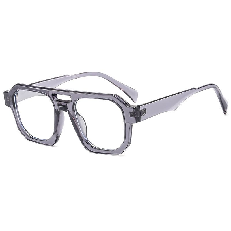 Fashion Transparent Gray And White Film Double Bridge Large Frame Sunglasses