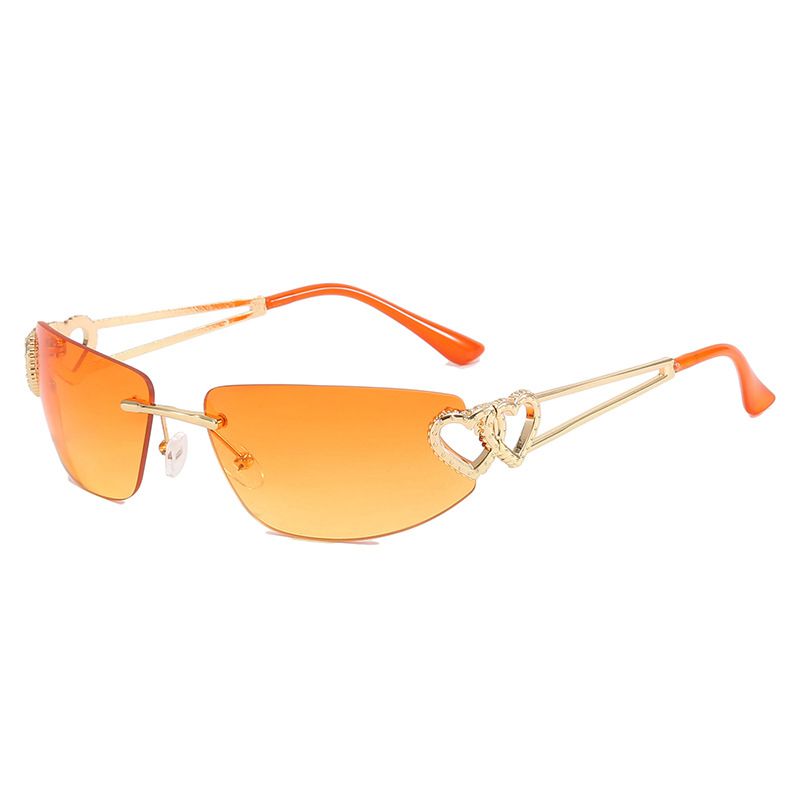Fashion Gold Framed Double Orange Frameless Hollow Heart Sunglasses