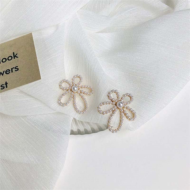 Fashion 31# Alloy Pearl Flower Stud Earrings