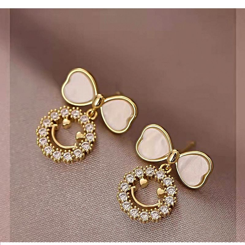 Fashion 36# Alloy Bow Diamond Smiley Face Earrings