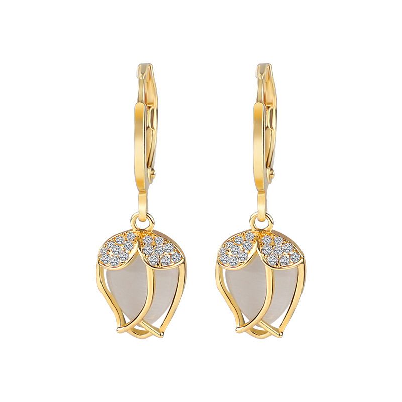 Fashion Gold Alloy Diamond Tulip Earrings