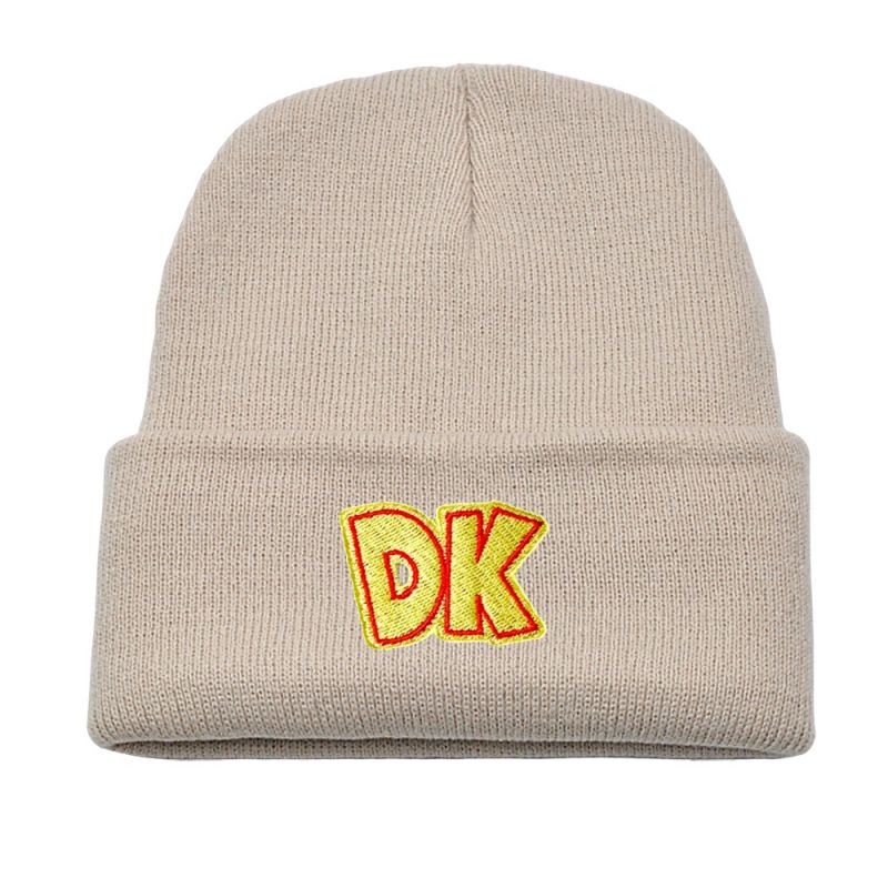 Fashion Beige Acrylic Knitted Letter Embroidered Beanie