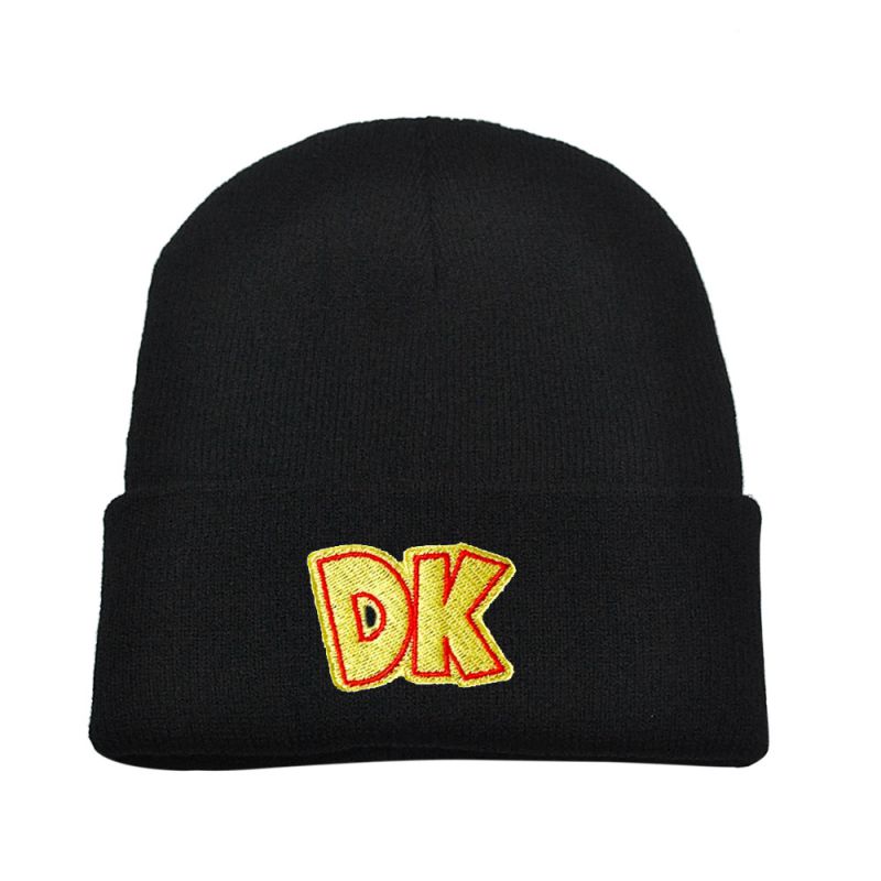 Fashion Black Acrylic Knitted Letter Embroidered Beanie