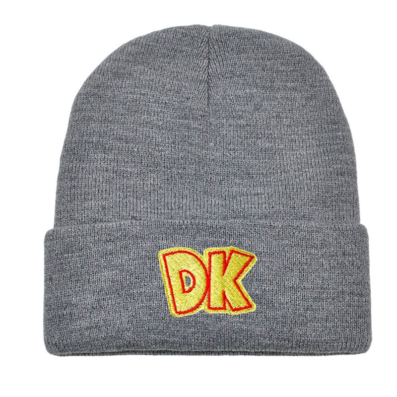 Fashion Grey Acrylic Knitted Letter Embroidered Beanie