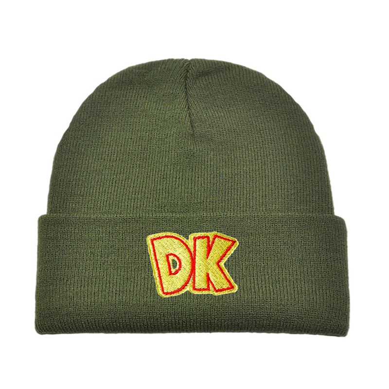 Fashion Armygreen Acrylic Knitted Letter Embroidered Beanie