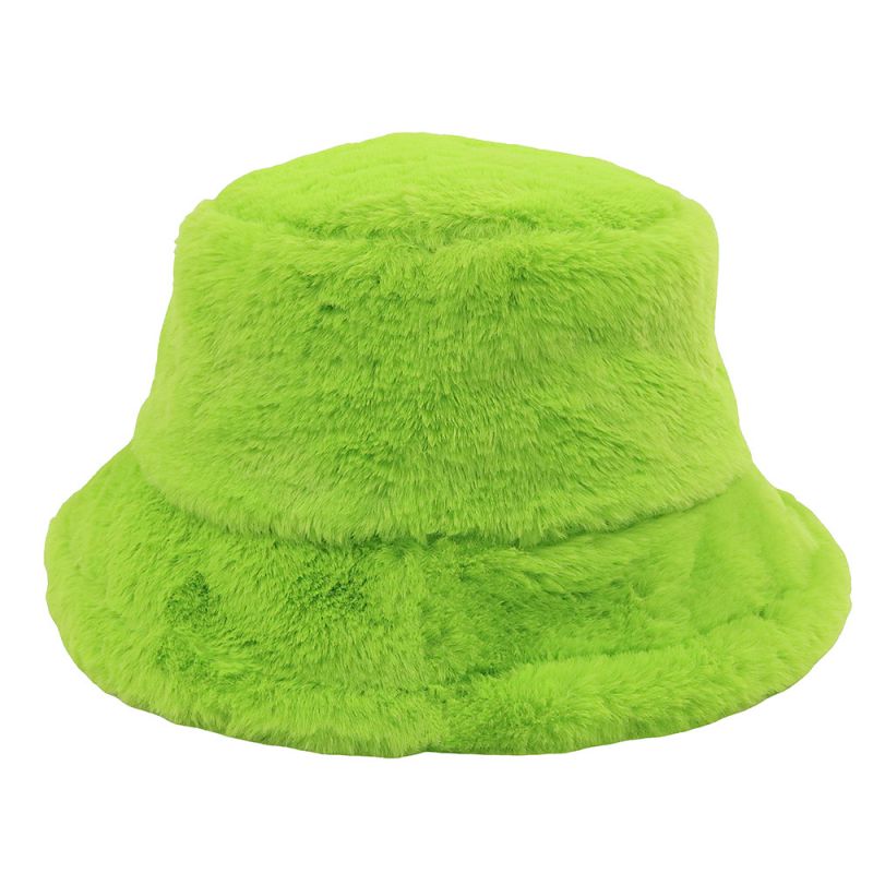 Fashion Fluorescent Green Plush Light Plate Bucket Hat