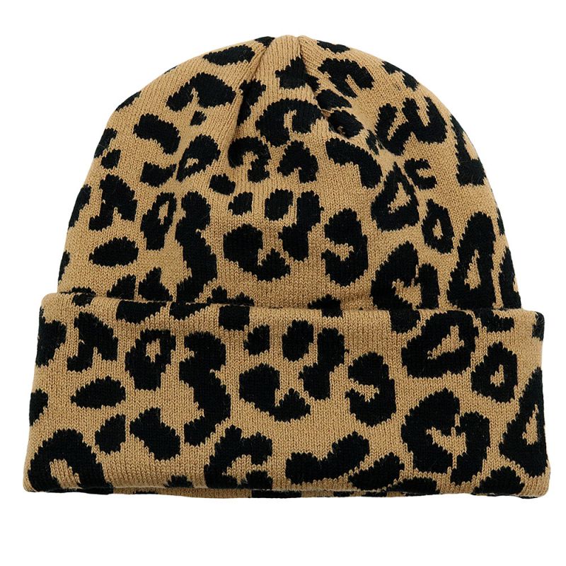 Fashion Leopard Brown Acrylic Jacquard Knitted Beanie
