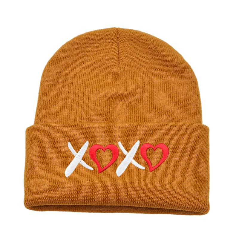 Fashion Caramel Colour Acrylic Knitted Embroidered Beanie