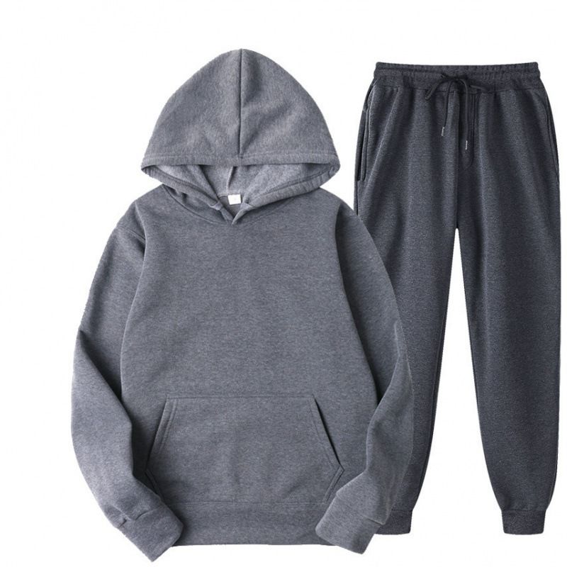 Fashion Dark Gray Polyester Hooded Sweatshirt With Leggings And Trousers Set