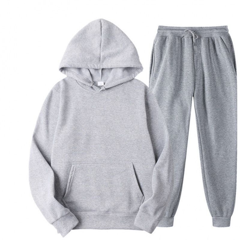 Fashion Light Grey Polyester Hooded Sweatshirt With Leggings And Trousers Set