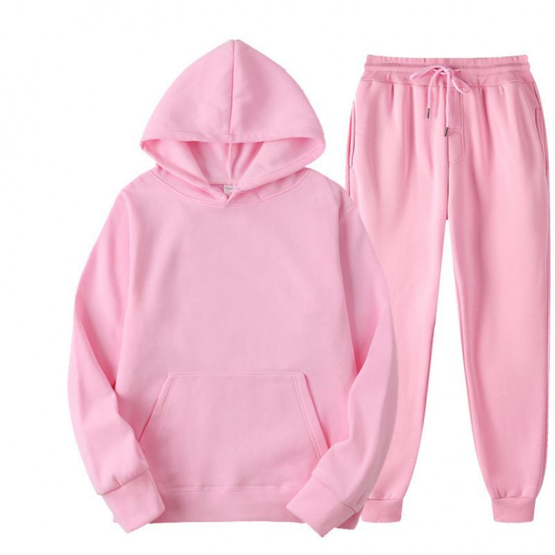 Fashion Pink Polyester Hooded Sweatshirt With Leggings And Trousers Set