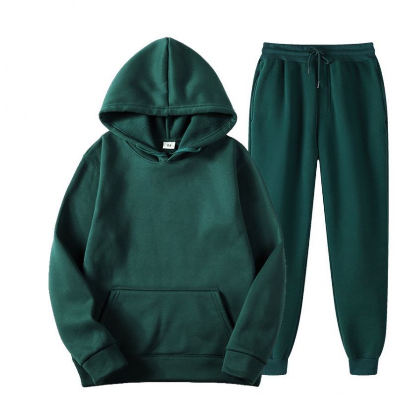 Fashion Green Polyester Hooded Sweatshirt With Leggings And Trousers Set