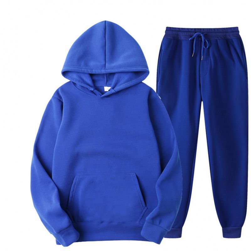 Fashion Royal Blue Polyester Hooded Sweatshirt With Leggings And Trousers Set