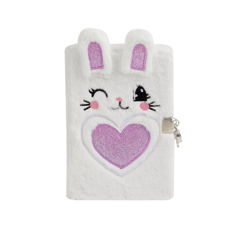 Fashion Purple Heart Plush Rabbit Children's Lockable Notebook