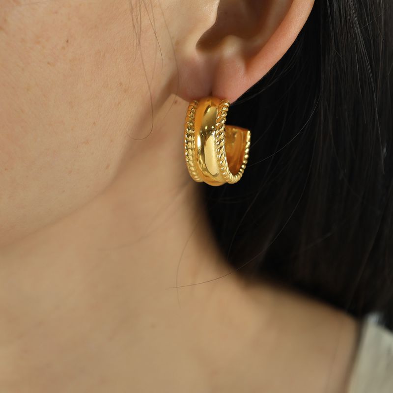 Fashion Gold Wide Twist C-shaped Earrings