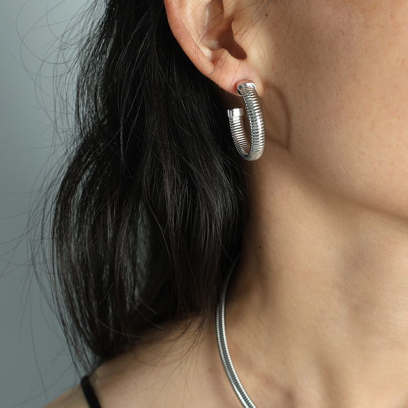 Fashion 6# Titanium Steel Threaded Round Earrings