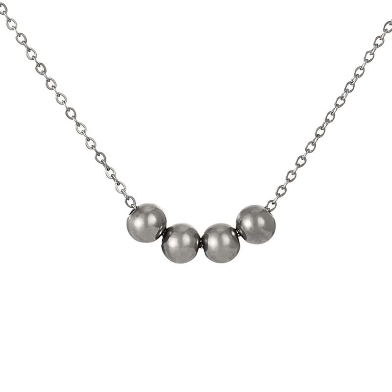 Fashion Silver Titanium Steel Beaded Necklace (6mm)