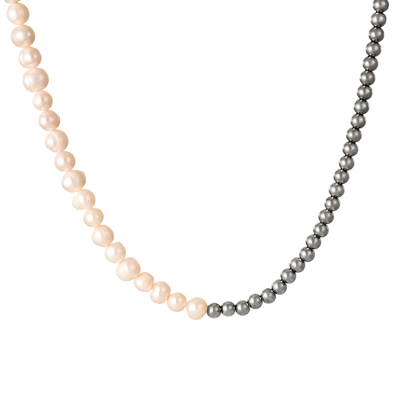 Fashion Silver Titanium Steel Pearl Bead Necklace (6mm)