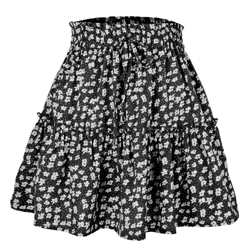 Fashion Black Polyester Printed High Waist Skirt