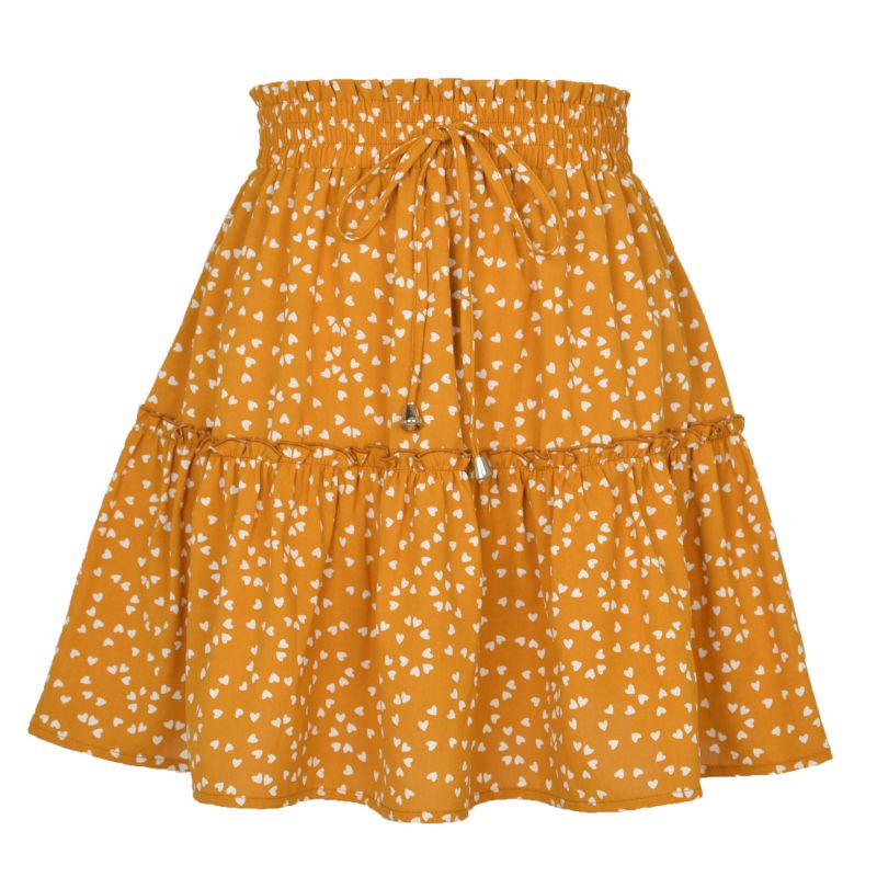 Fashion New + Love Yellow Polyester Printed High Waist Skirt