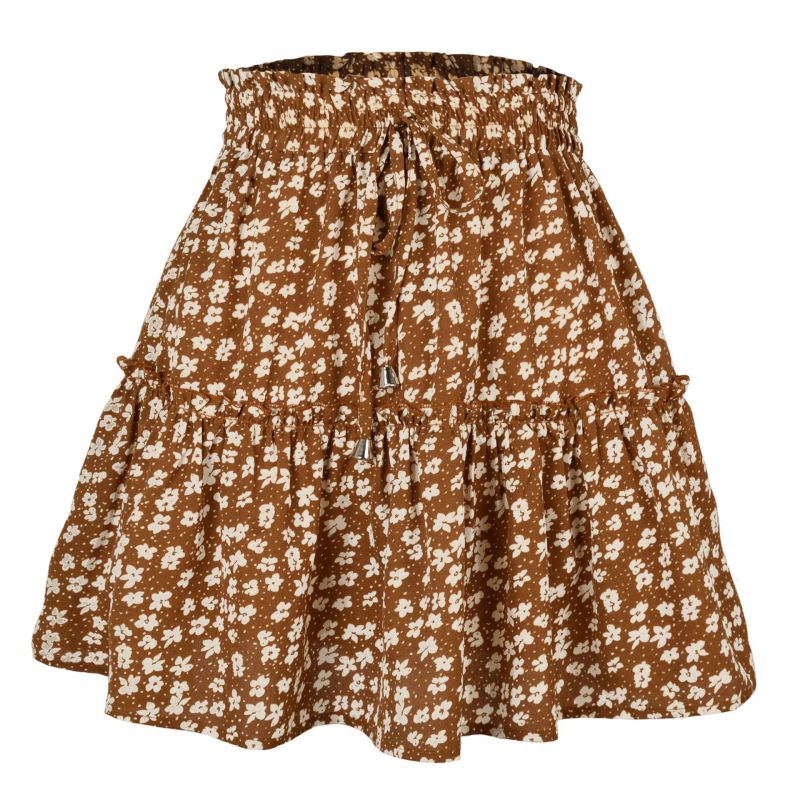 Fashion Khaki Polyester Printed High Waist Skirt