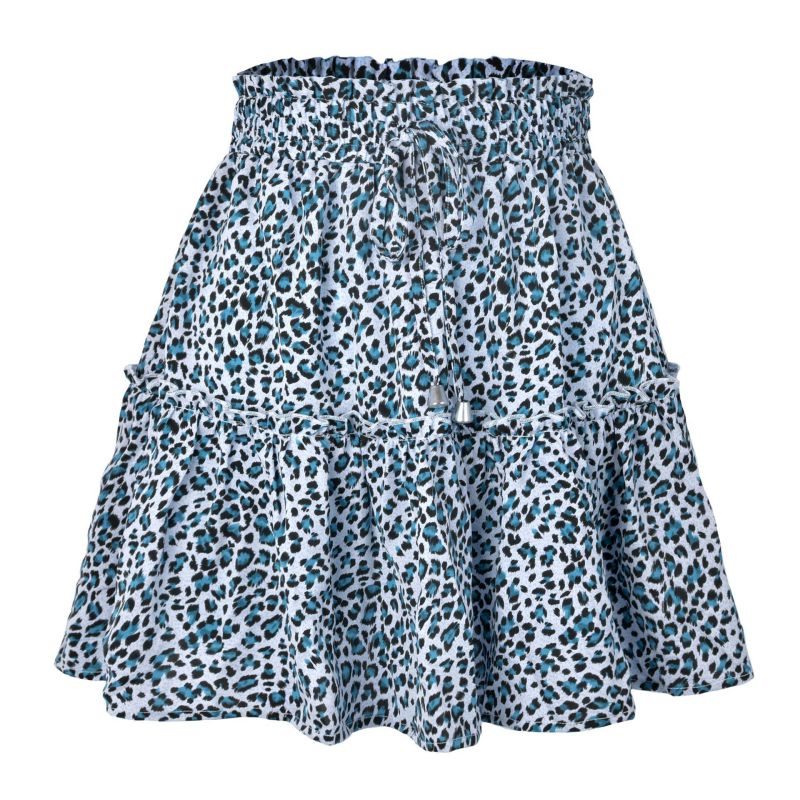 Fashion Leopard Blue Polyester Printed High Waist Skirt