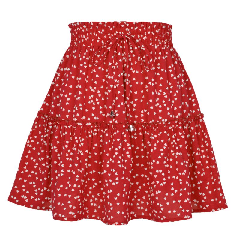 Fashion New + Love Red Polyester Printed High Waist Skirt