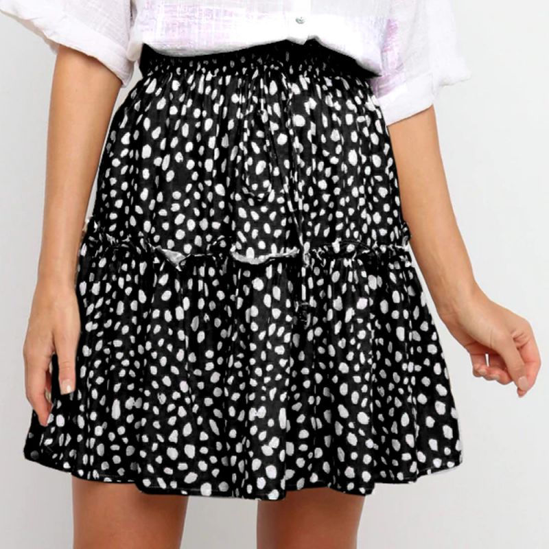 Fashion Black Leopard Print Polyester Printed High Waist Skirt